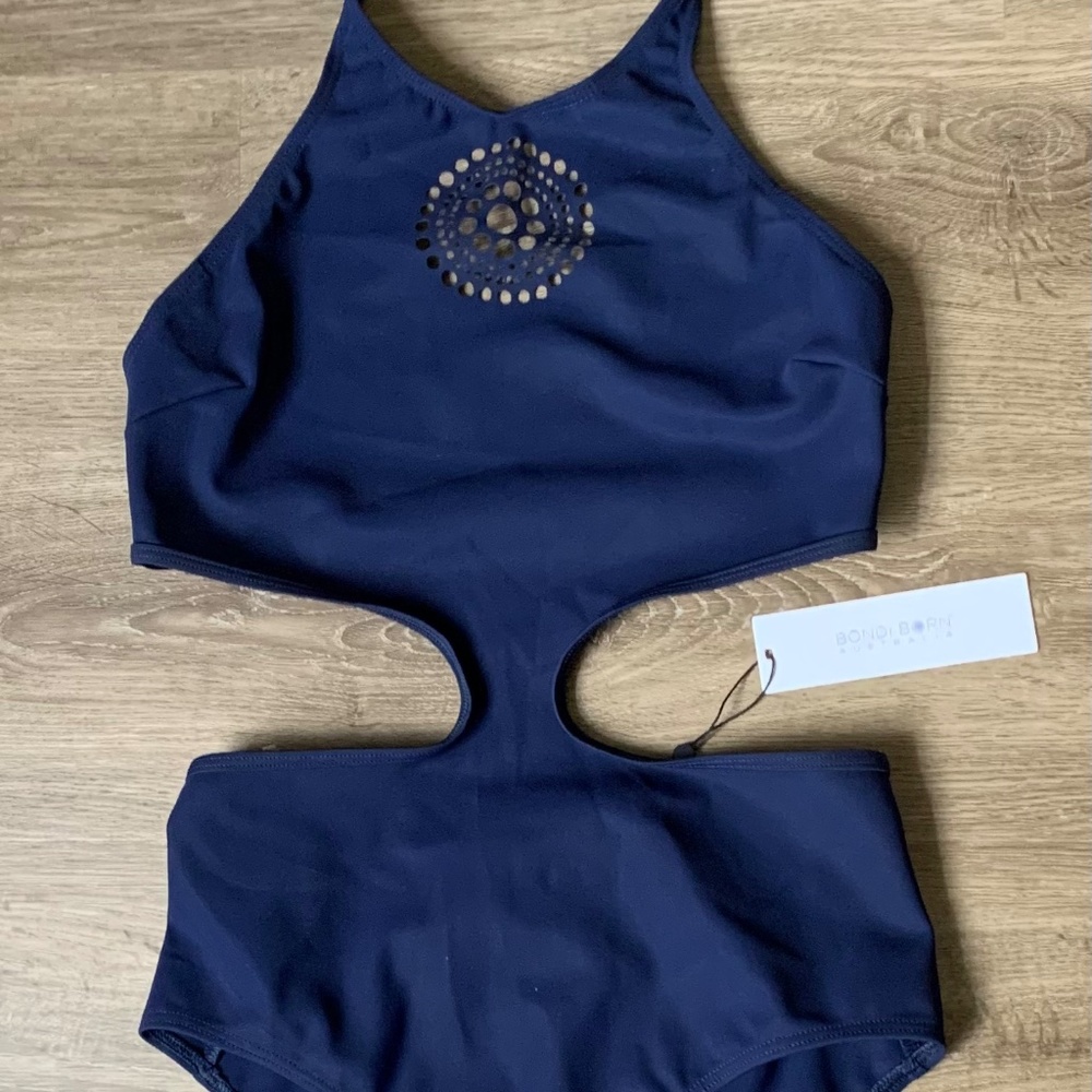 BONDI BORN Woman’s Halter Tie One Piece Cut Out Swimsuit Size 4 NWT